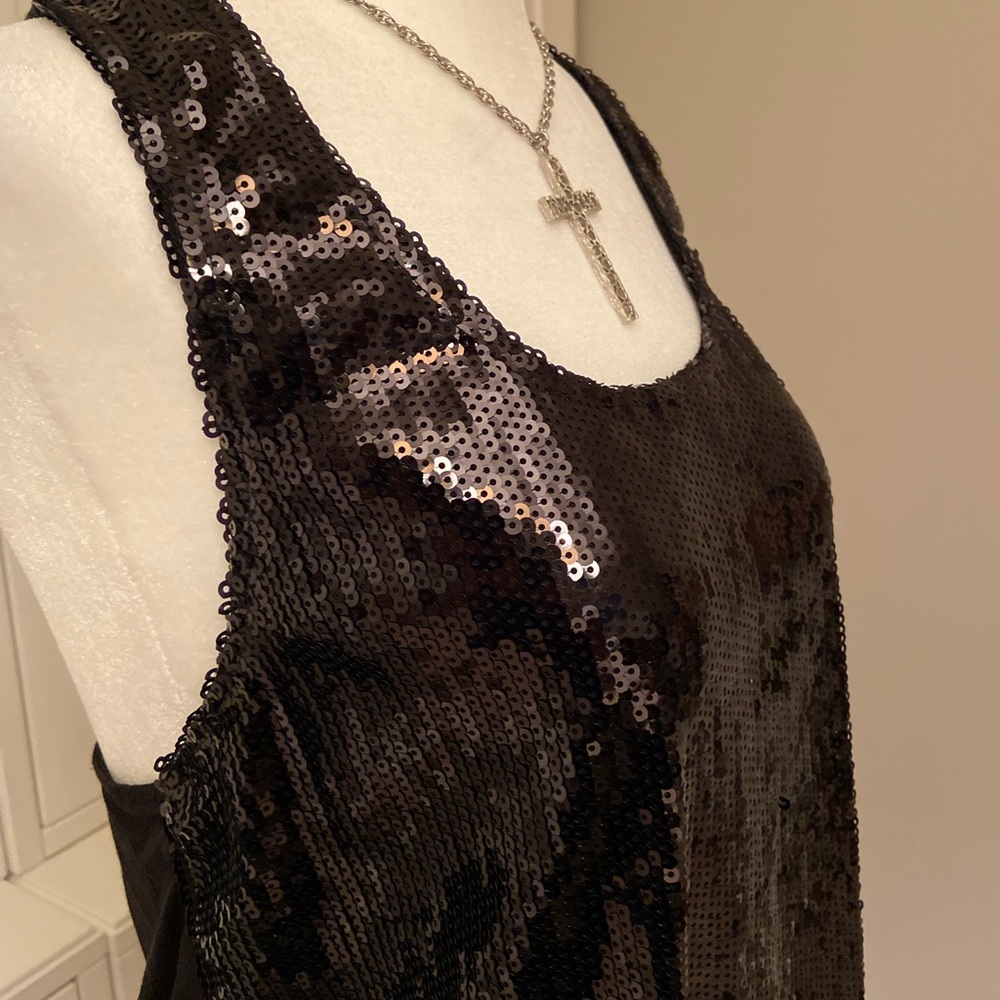 ** 3 FOR $35 DEAL + FREE SHIPPING** Material Girl Black Sequins Racerback Tank - Picture 3 of 7